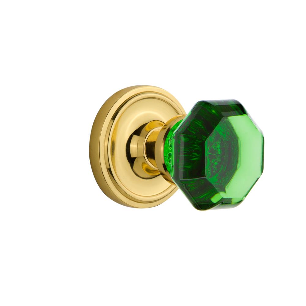 Nostalgic Warehouse CLAWAE Colored Crystal Classic Rosette Passage Waldorf Emerald  Door Knob in Polished Brass